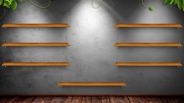 Shelves plants wall wooden floor free wallpaper for desktop - medium preview image