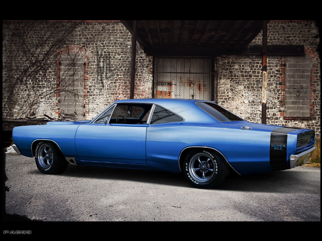 Blue car brick building door free wallpaper for desktop - medium preview image