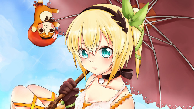 Woman umbrella bird fish head free wallpaper for desktop - medium preview image