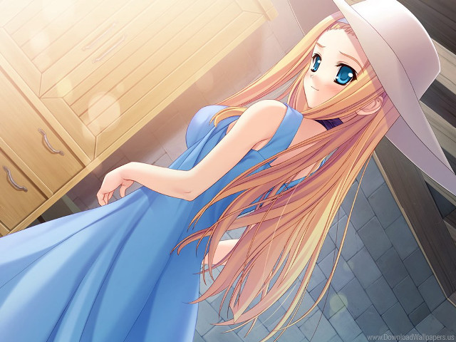 Girl blue dress hat kitchen free wallpaper for desktop - medium preview image
