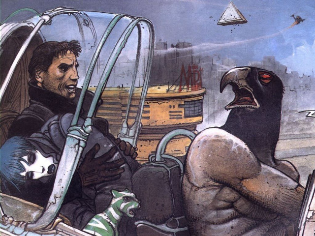 Man sitting car bird head free wallpaper for desktop - medium preview image