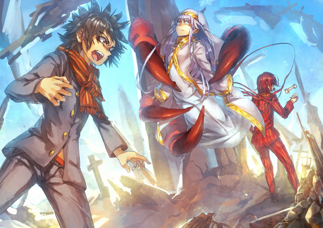 Anime characters forest sky man free wallpaper for desktop - medium preview image