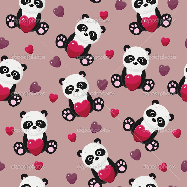 Panda heart paws pink background free wallpaper for tablet - medium preview image