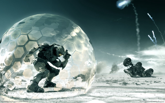 Futuristic man suit bubble gun free wallpaper for desktop - medium preview image