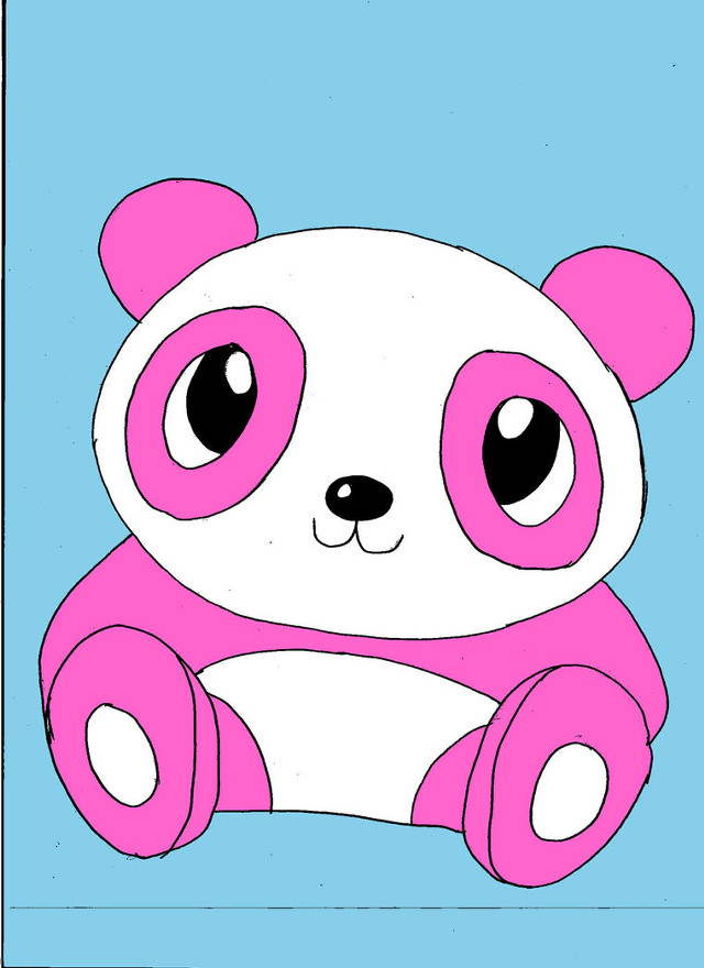 Pink white panda blue background free wallpaper for mobile - medium preview image
