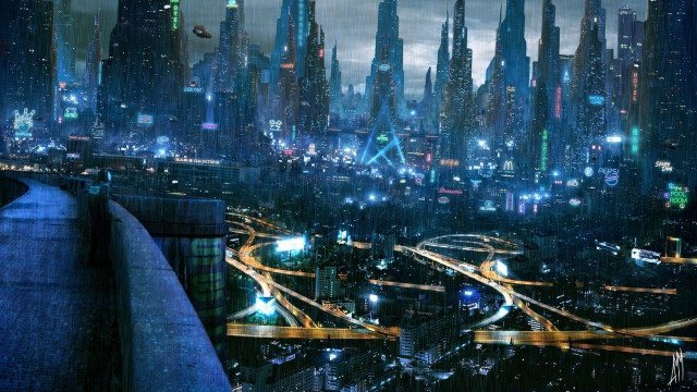 Cyberpunk cityscape nightlights afrofuturism fireworks free wallpaper for desktop - medium preview image