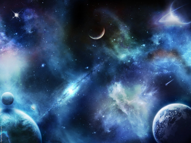 Space scene planets stars blue #2 free wallpaper for desktop - medium preview image