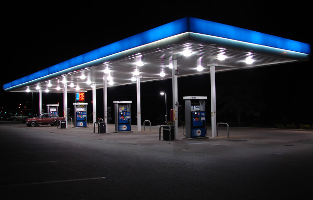 Gas station blue light night free wallpaper for desktop - medium preview image