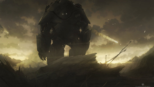 Giant robot field grass sky #3 free wallpaper for desktop - medium preview image