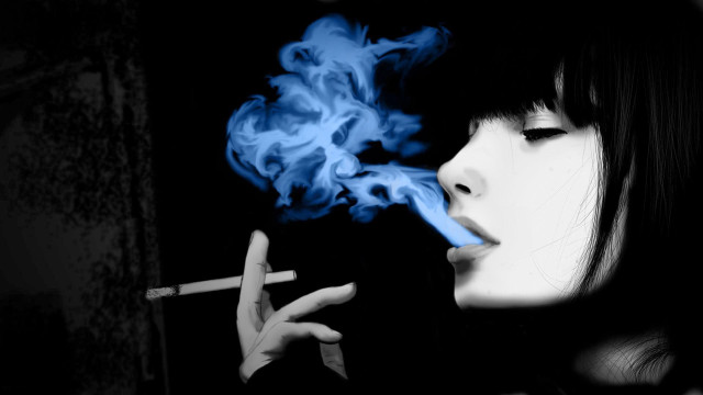 Woman smoking cigarette blue smoke #3 free wallpaper for desktop - medium preview image