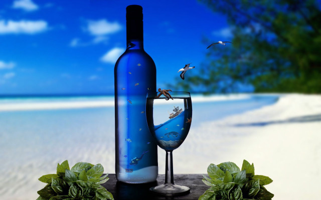 Wine glass table beach bird free wallpaper for desktop - medium preview image