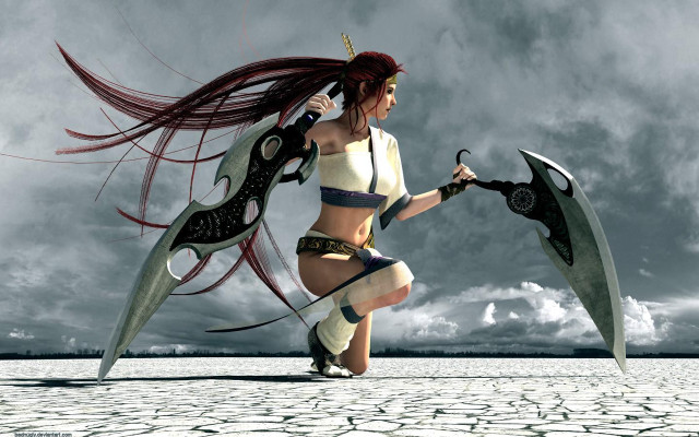 Woman large swords hands sword free wallpaper for desktop - medium preview image