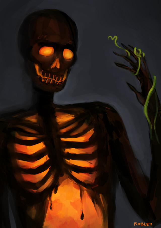 Skeleton holding candle green plant free wallpaper for mobile - medium preview image
