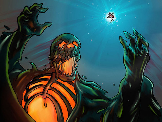 Skeleton holding lightbulb person background free wallpaper for desktop - medium preview image