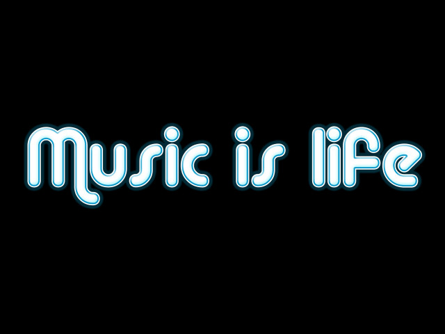 Music life blue text monochrome free wallpaper for desktop - medium preview image