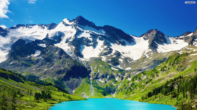 Mountain range lake blue sky #2 free wallpaper for desktop - medium preview image