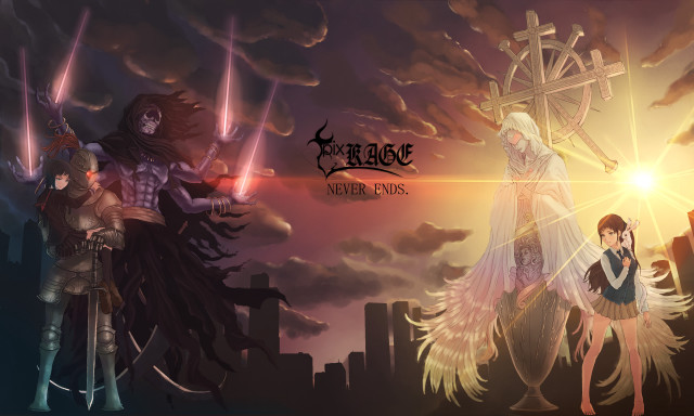 Anime couple city skyline cross free wallpaper for desktop - medium preview image