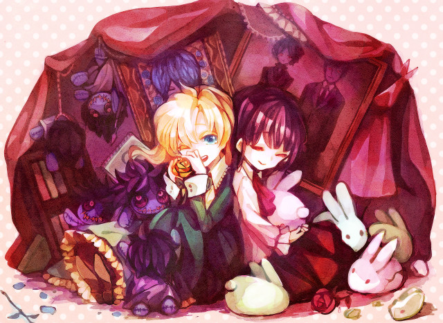 Anime girls bed rabbit couple free wallpaper for desktop - medium preview image