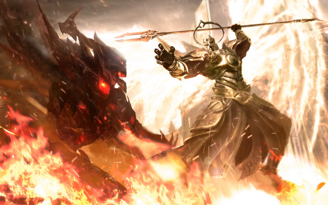 Man armor sword fire demon free wallpaper for desktop - medium preview image