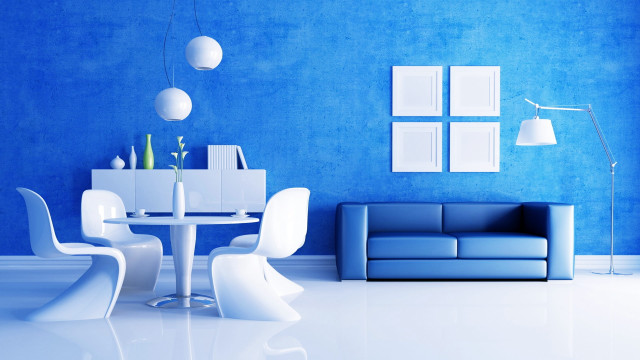 Blue room couch interior design free wallpaper for desktop - medium preview image