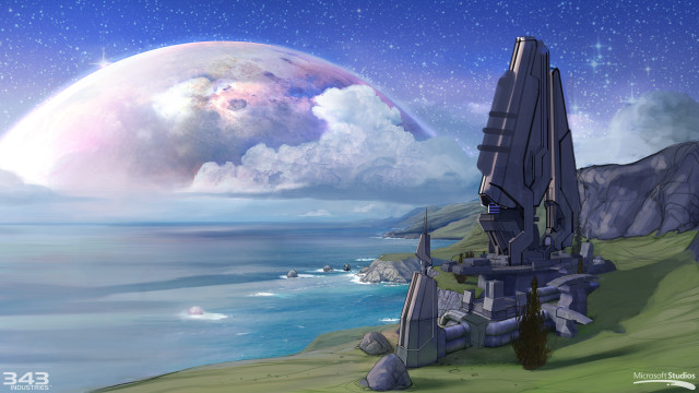 Sci fi moon ocean aurora free wallpaper for desktop - medium preview image