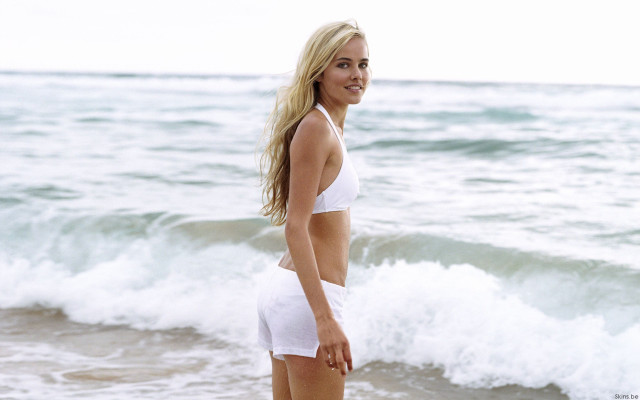 Woman white bikini beach ocean #2 free wallpaper for desktop - medium preview image