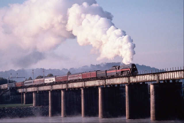 Train bridge smoke steam traveling free wallpaper for desktop - medium preview image