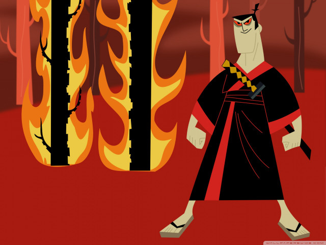 Cartoon character walking fire forest free wallpaper for desktop - medium preview image