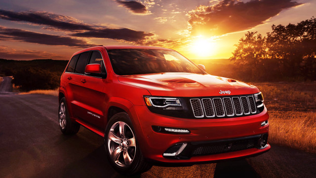 Red jeep sunset road driving free wallpaper for desktop - medium preview image