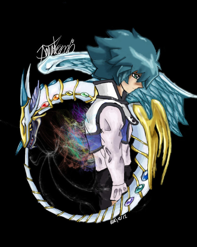 Blue haired winged character black free wallpaper for mobile - medium preview image