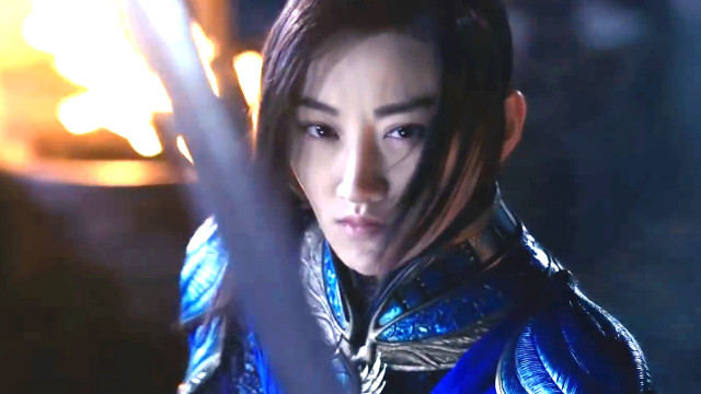 Woman blue outfit sword fire free wallpaper for desktop - medium preview image