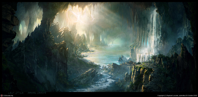 River cave water trees light free wallpaper for desktop - medium preview image