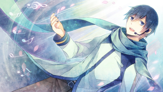 Blue haired kaito singing with free wallpaper for desktop - medium preview image
