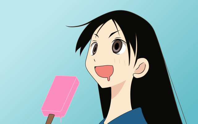 Woman holding pink popsicle funny free wallpaper for desktop - medium preview image