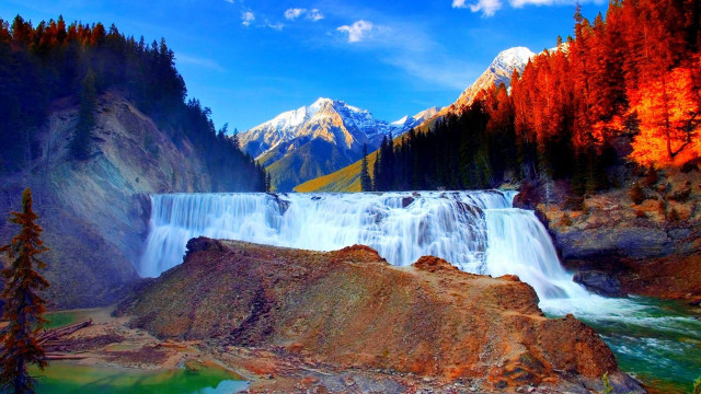 Waterfall mountain trees foreground nature free wallpaper for desktop - medium preview image