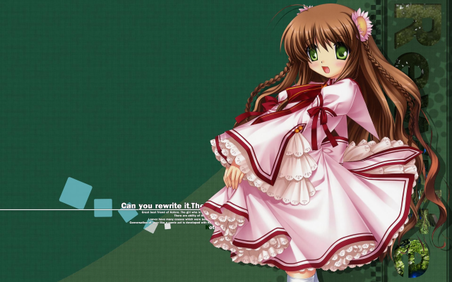 Anime girl pink dress green free wallpaper for desktop - medium preview image