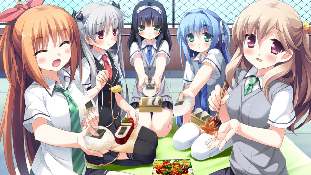 Girls sitting eating food drinking free wallpaper for desktop - medium preview image