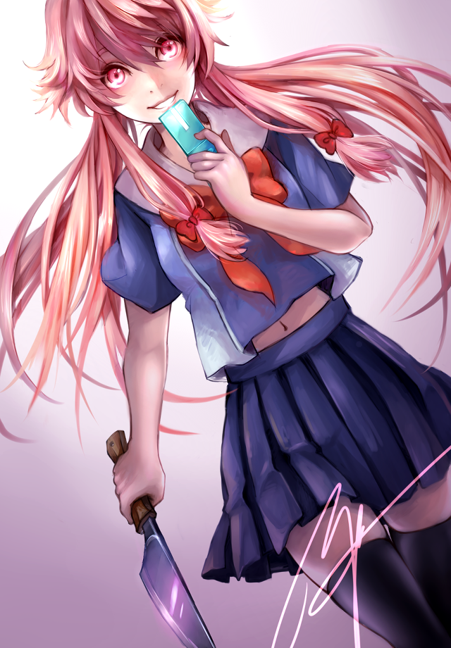 Pink haired yandere girl knife free wallpaper for mobile - medium preview image