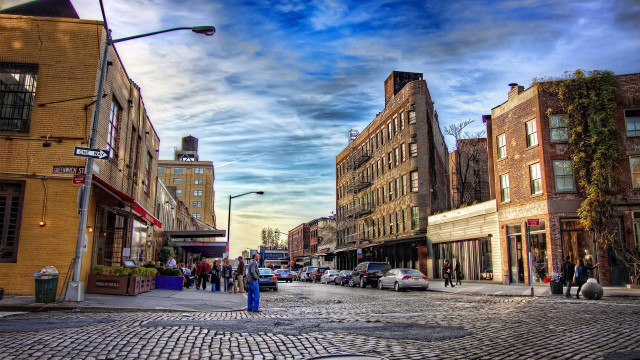 Street people cars buildings walking free wallpaper for desktop - medium preview image