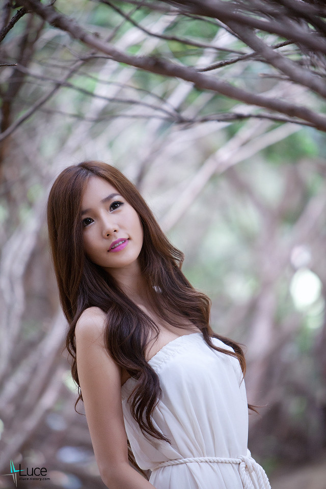 Woman white dress forest trees #2 free wallpaper for mobile - medium preview image