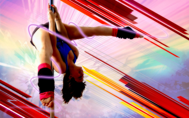 Woman handstand pole colorful background free wallpaper for desktop - medium preview image