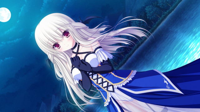 Woman blue dress waterfall full free wallpaper for desktop - medium preview image