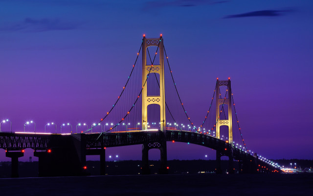 Bridge lights night purple sky free wallpaper for desktop - medium preview image