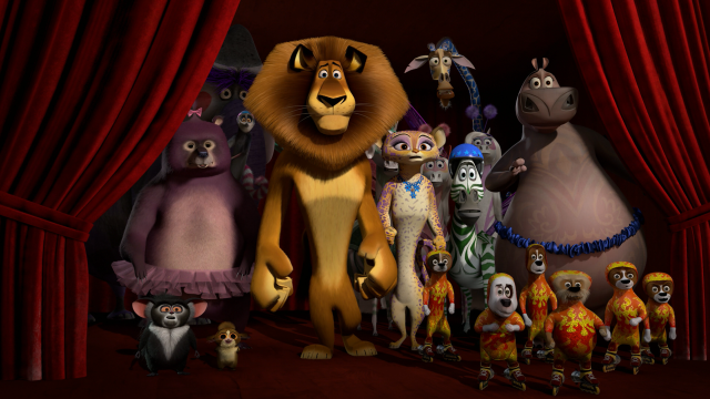 Animated characters red curtain group free wallpaper for desktop - medium preview image