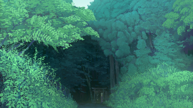 Forest bench trees painting nature free wallpaper for desktop - medium preview image