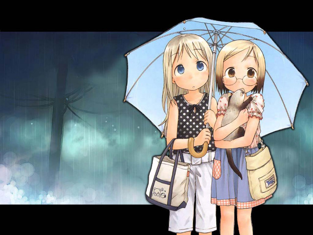 Girls umbrella rain arms around free wallpaper for desktop - medium preview image