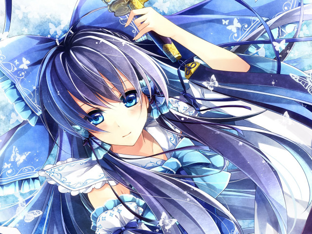 Anime girl wine sword blue free wallpaper for desktop - medium preview image