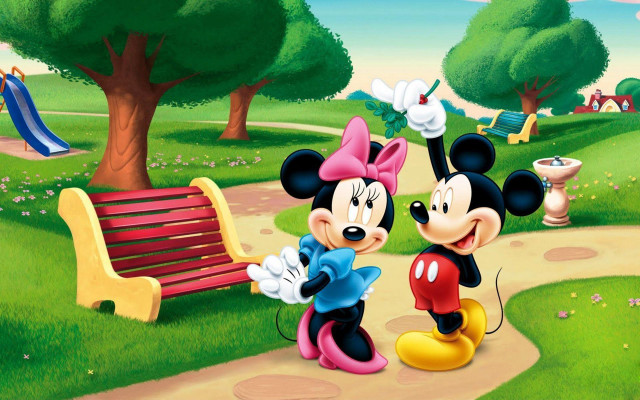Mickey minnie mouse park bench #3 free wallpaper for desktop - medium preview image