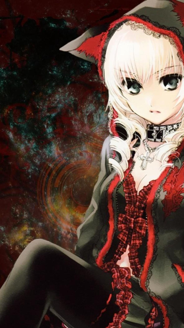 Anime girl red hat black free wallpaper for mobile - medium preview image