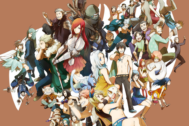 Anime characters circle grouped together free wallpaper for desktop - medium preview image